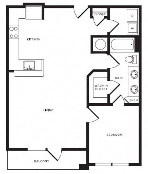 Rendering of the A07 floor plan with 1 bedroom[s] and 1 bathroom[s] at Windsor Shepherd