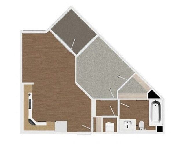 Rendering of the A1 floor plan with 1 bedroom[s] and 1 bathroom[s] at Malden Station by Windsor