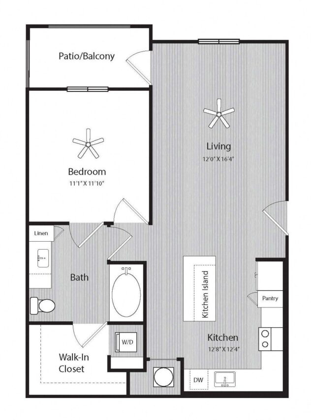 Rendering of the A1 floor plan with 1 bedroom[s] and 1 bathroom[s] at Windsor 335