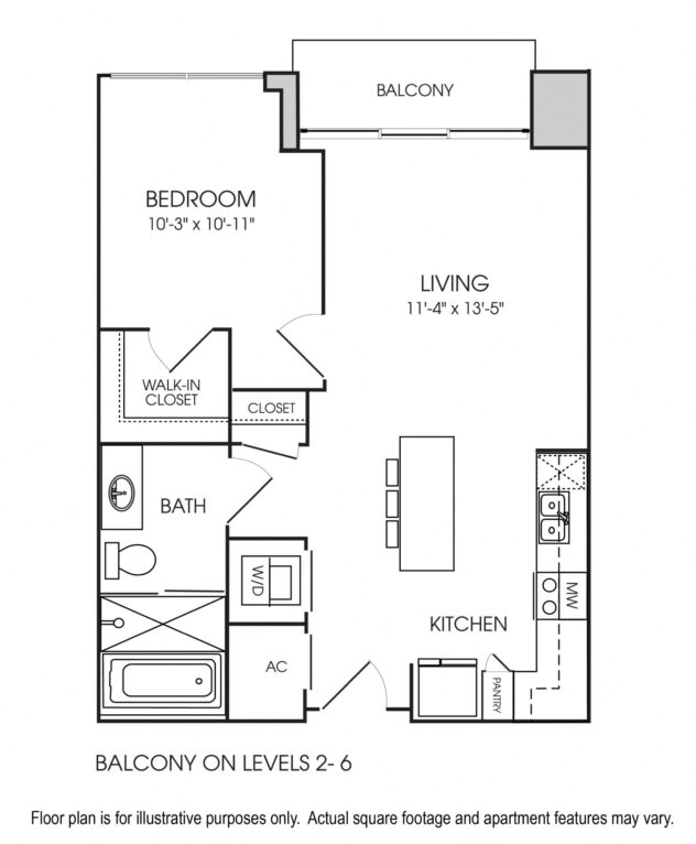 Rendering of the A1 floor plan with 1 bedroom[s] and 1 bathroom[s] at The Sovereign at Regent Square