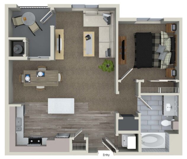 Rendering of the A1 floor plan with 1 bedroom[s] and 1 bathroom[s] at Valentia by Windsor