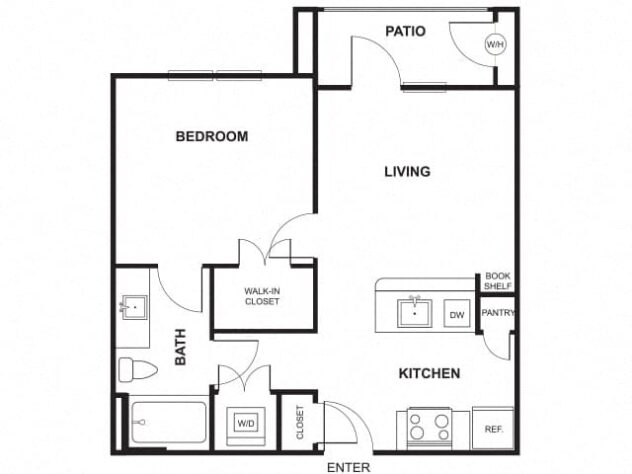 Rendering of the A1 floor plan with 1 bedroom[s] and 1 bathroom[s] at Windsor Ridge