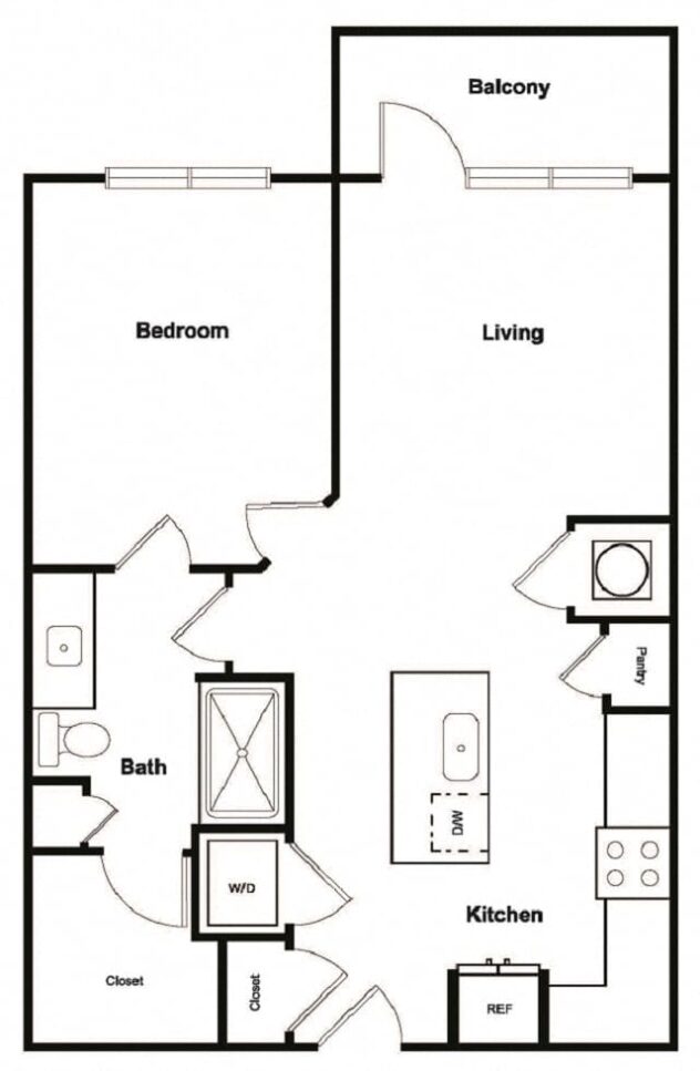 Rendering of the A1 floor plan with 1 bedroom[s] and 1 bathroom[s] at Elevate West Village