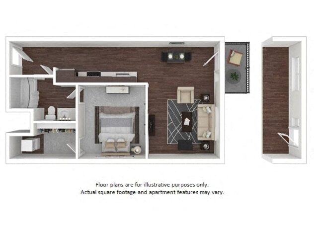 Rendering of the A1 floor plan with 1 bedroom[s] and 1 bathroom[s] at The Casey