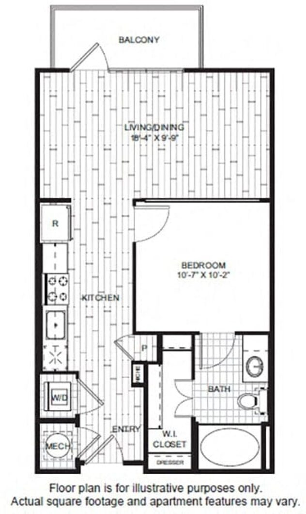 Rendering of the A1 floor plan with 1 bedroom[s] and 1 bathroom[s] at Windsor CityLine