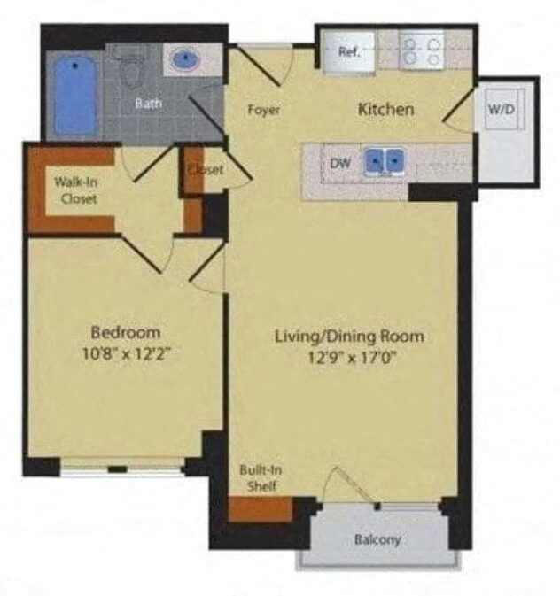 Rendering of the A1 floor plan with 1 bedroom[s] and 1 bathroom[s] at Halstead Tower by Windsor