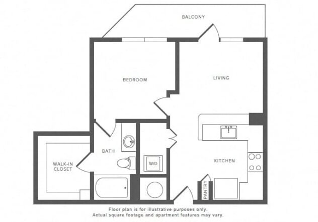 Rendering of the A1 floor plan with 1 bedroom[s] and 1 bathroom[s] at Windsor by the Galleria