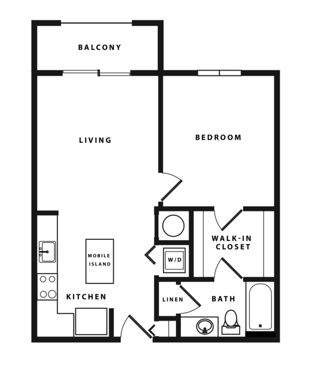 Rendering of the A1 floor plan with 1 bedroom[s] and 1 bathroom[s] at Windsor Cornerstone