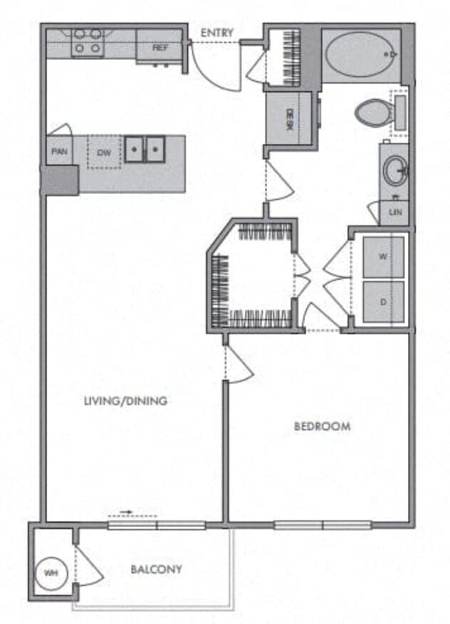 Rendering of the A1 floor plan with 1 bedroom[s] and 1 bathroom[s] at Windsor Lantana Hills