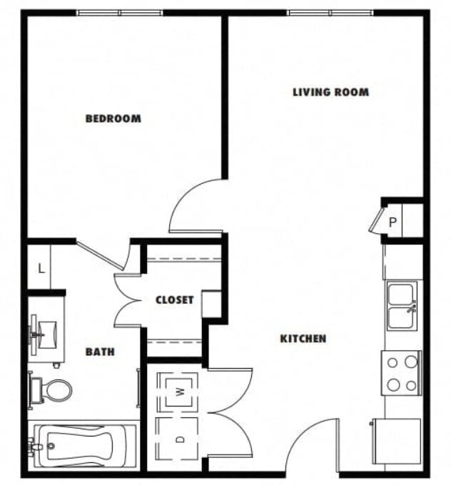 Rendering of the A1 floor plan with 1 bedroom[s] and 1 bathroom[s] at Windsor Metro West