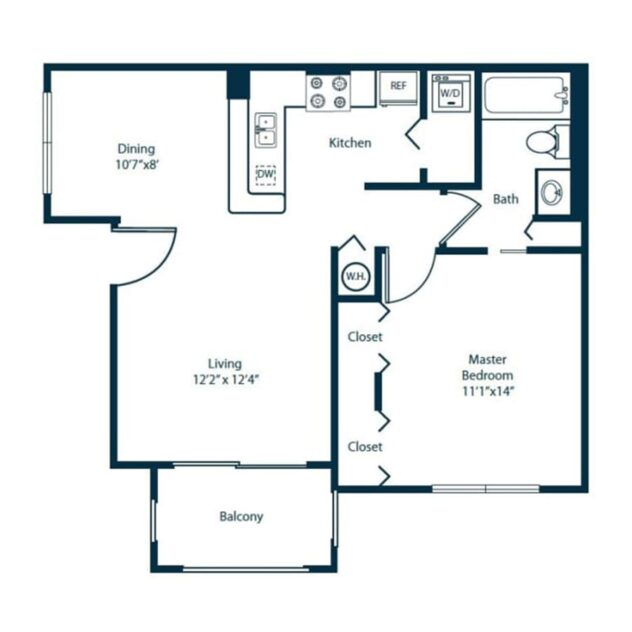 Rendering of the A1 floor plan with 1 bedroom[s] and 1 bathroom[s] at Windsor Coconut Creek