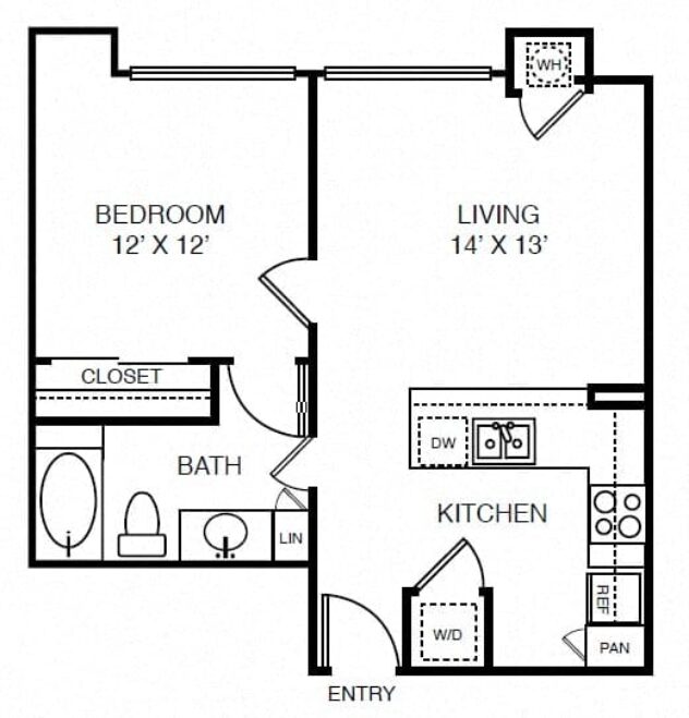 Rendering of the A1 floor plan with 1 bedroom[s] and 1 bathroom[s] at Windsor on the Lake