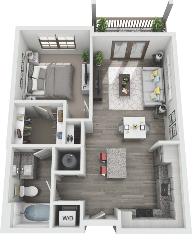 Rendering of the A1 floor plan with 1 bedroom[s] and 1 bathroom[s] at Windsor Sugarloaf