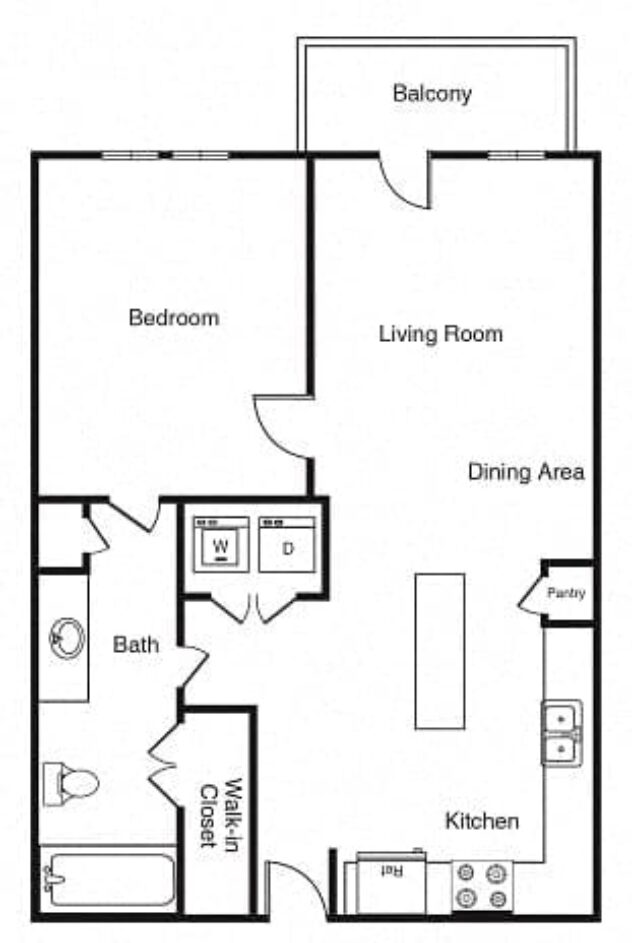 Rendering of the A1 floor plan with 1 bedroom[s] and 1 bathroom[s] at Windsor West Lemmon