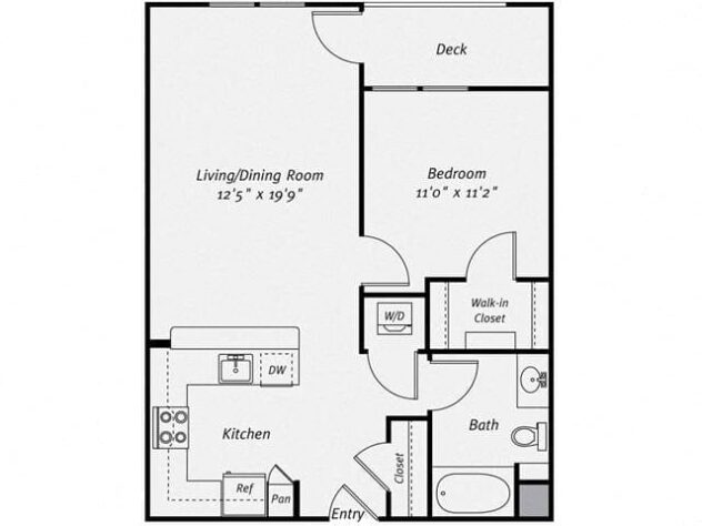 Rendering of the A1 floor plan with 1 bedroom[s] and 1 bathroom[s] at Dublin Station by Windsor