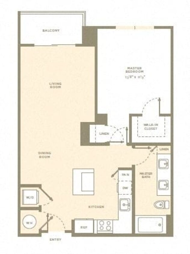 Rendering of the A1 floor plan with 1 bedroom[s] and 1 bathroom[s] at Amaray Las Olas by Windsor