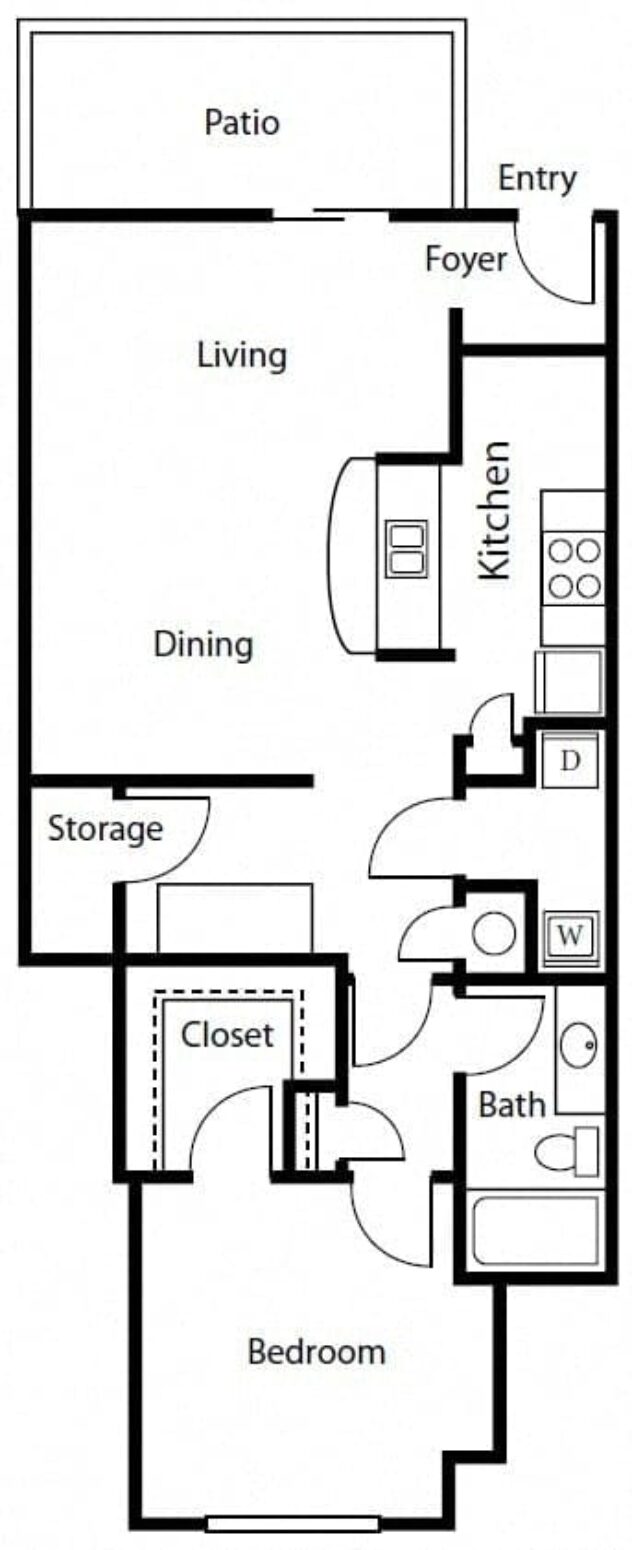 Rendering of the A1 floor plan with 1 bedroom[s] and 1 bathroom[s] at Windsor Coral Springs