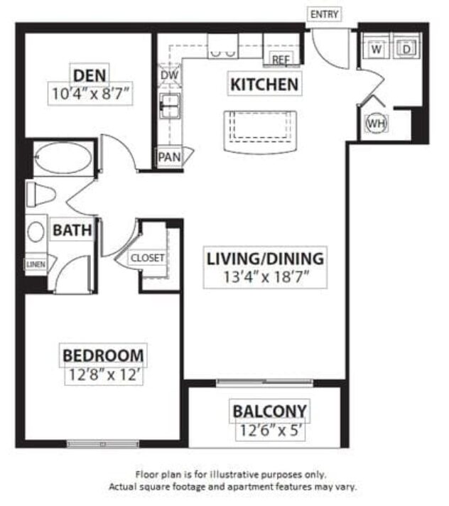 Rendering of the A10 1 Bed 1 Bath floor plan with 1 bedroom[s] and 1 bathroom[s] at Windsor at Doral