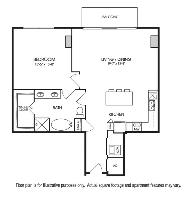 Rendering of the A10 floor plan with 1 bedroom[s] and 1 bathroom[s] at The Sovereign at Regent Square