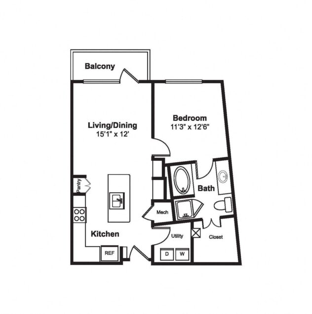 Rendering of the A10 floor plan with 1 bedroom[s] and 1 bathroom[s] at Windsor Fitzhugh