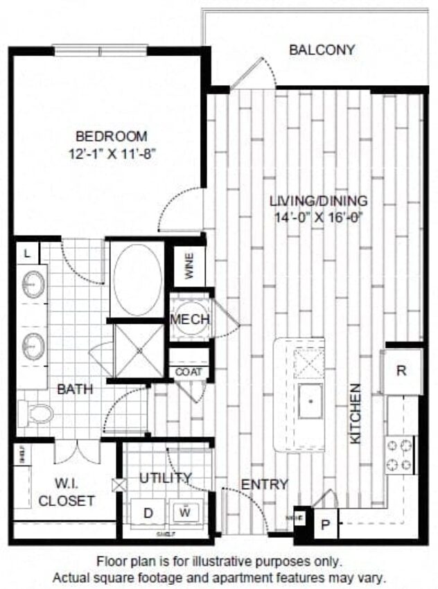 Rendering of the A10 floor plan with 1 bedroom[s] and 1 bathroom[s] at Windsor CityLine