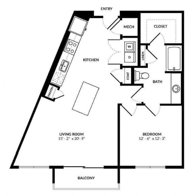 Rendering of the A10 floor plan with 1 bedroom[s] and 1 bathroom[s] at Windsor Preston