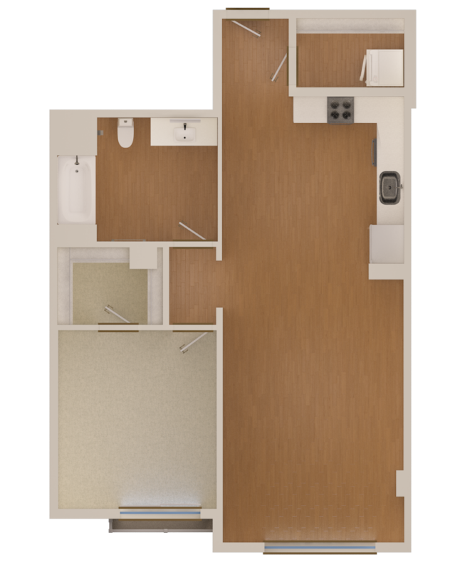 Rendering of the A10 floor plan with 1 bedroom[s] and 1 bathroom[s] at The Marston by Windsor