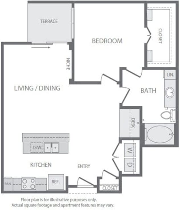 Rendering of the A10 floor plan with 1 bedroom[s] and 1 bathroom[s] at Windsor South Lamar