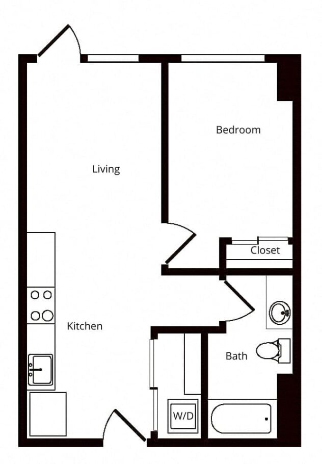 Rendering of the A10 floor plan with 1 bedroom[s] and 1 bathroom[s] at Windsor Buckman