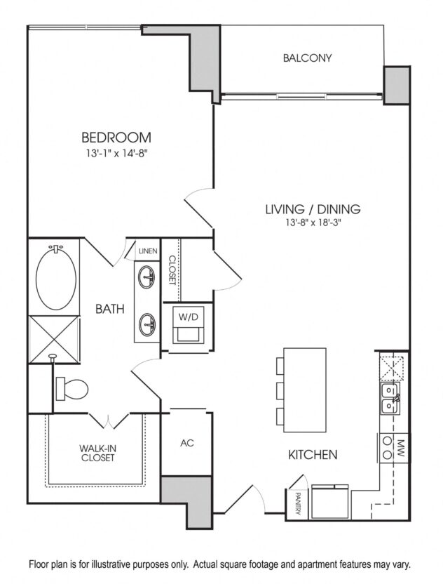 Rendering of the A11 floor plan with 1 bedroom[s] and 1 bathroom[s] at The Sovereign at Regent Square