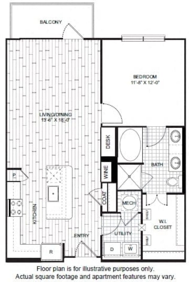 Rendering of the A11 floor plan with 1 bedroom[s] and 1 bathroom[s] at Windsor CityLine