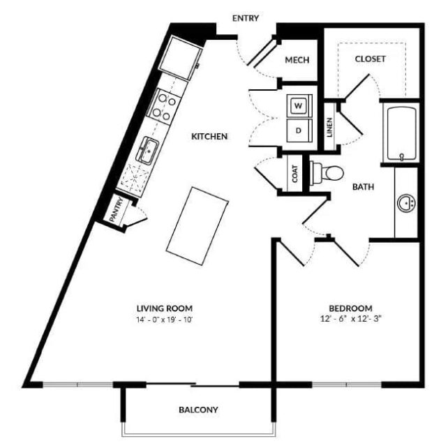 Rendering of the A11 floor plan with 1 bedroom[s] and 1 bathroom[s] at Windsor Preston