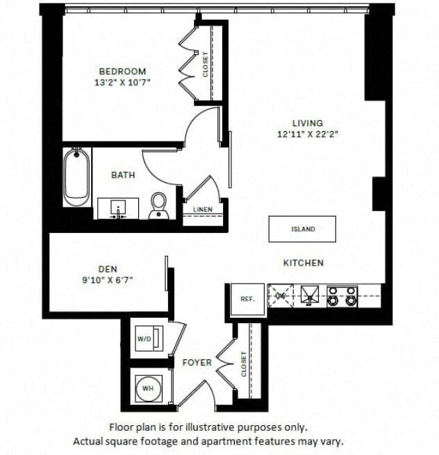 Rendering of the A11 floor plan with 1 bedroom[s] and 1 bathroom[s] at Windsor Bethesda