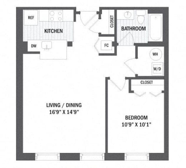 Rendering of the A11 - Mill floor plan with 1 bedroom[s] and 1 bathroom[s] at Windsor Radio Factory