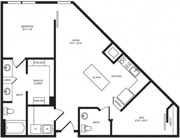 Rendering of the A12D - With Home Office Space floor plan with 1 bedroom[s] and 1.5 bathroom[s] at Windsor Turtle Creek