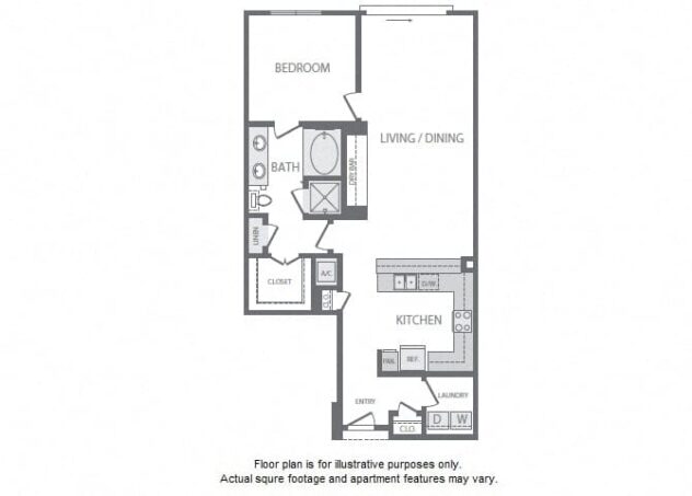 Rendering of the A13 floor plan with 1 bedroom[s] and 1 bathroom[s] at Windsor South Lamar