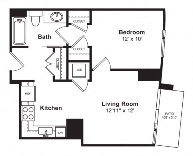 Rendering of the A13 floor plan with 1 bedroom[s] and 1 bathroom[s] at Cirrus