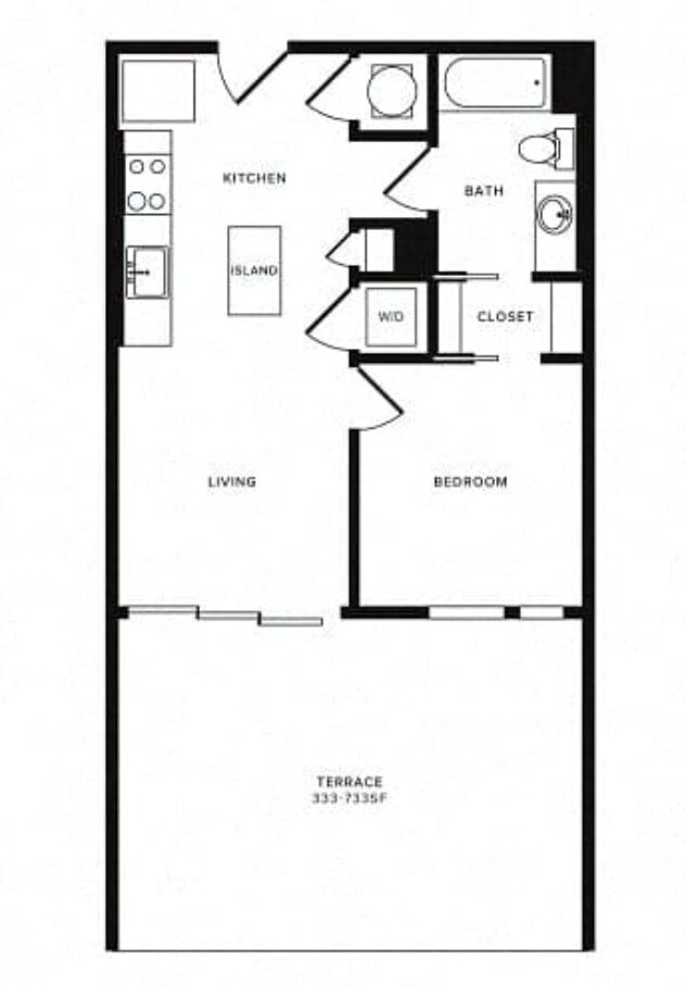 Rendering of the A13B floor plan with 1 bedroom[s] and 1 bathroom[s] at Morningside Atlanta by Windsor