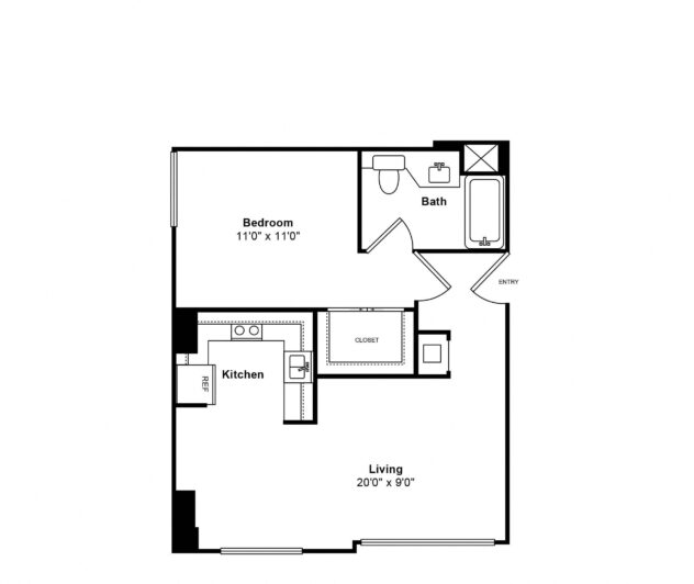 Rendering of the A14 floor plan with 1 bedroom[s] and 1 bathroom[s] at Sea Castle