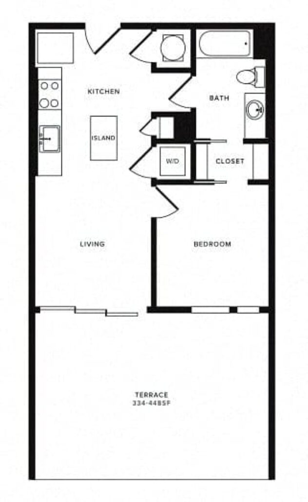 Rendering of the A14B floor plan with 1 bedroom[s] and 1 bathroom[s] at Morningside Atlanta by Windsor