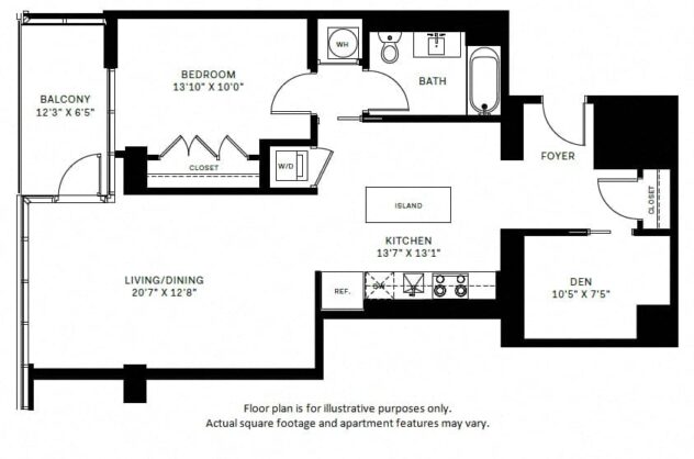 Rendering of the A15 floor plan with 1 bedroom[s] and 1 bathroom[s] at Windsor Bethesda