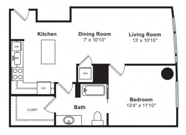 Rendering of the A15 floor plan with 1 bedroom[s] and 1 bathroom[s] at Cirrus