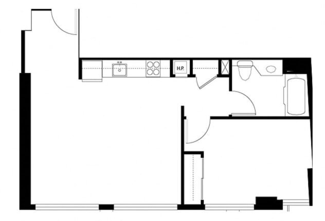 Rendering of the A18 floor plan with 1 bedroom[s] and 1 bathroom[s] at Sea Castle