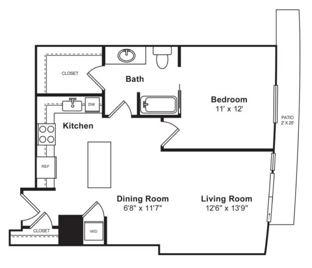 Rendering of the A18 floor plan with 1 bedroom[s] and 1 bathroom[s] at Cirrus