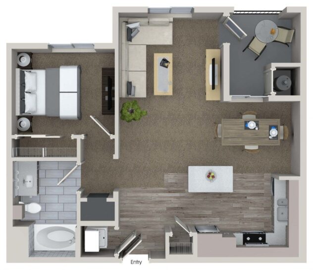 Rendering of the A1a floor plan with 1 bedroom[s] and 1 bathroom[s] at Valentia by Windsor