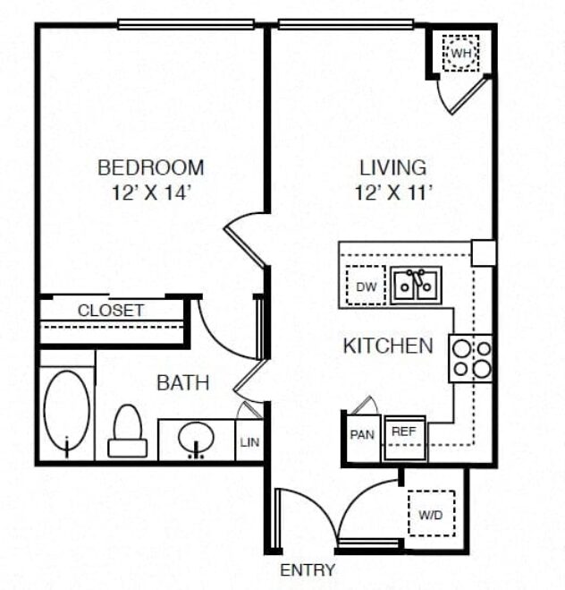 Rendering of the A1A floor plan with 1 bedroom[s] and 1 bathroom[s] at Windsor on the Lake