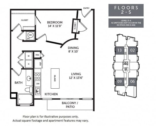 Rendering of the A1C floor plan with 1 bedroom[s] and 1 bathroom[s] at The Monarch by Windsor