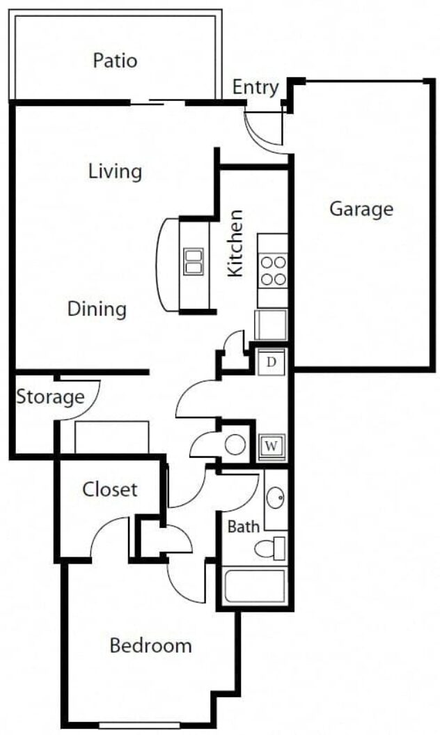 Rendering of the A1G floor plan with 1 bedroom[s] and 1 bathroom[s] at Windsor Coral Springs