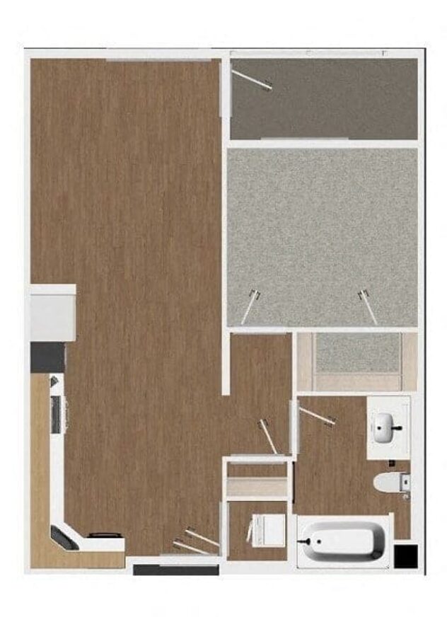 Rendering of the A2 floor plan with 1 bedroom[s] and 1 bathroom[s] at Malden Station by Windsor