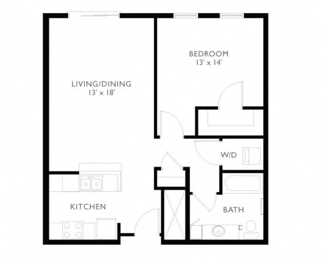 Rendering of the A2 floor plan with 1 bedroom[s] and 1 bathroom[s] at Windsor at Oak Grove